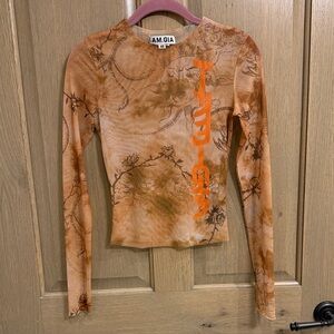 I Am GIA Women's Rust Colored Sheer Long Sleeve Top size XS
